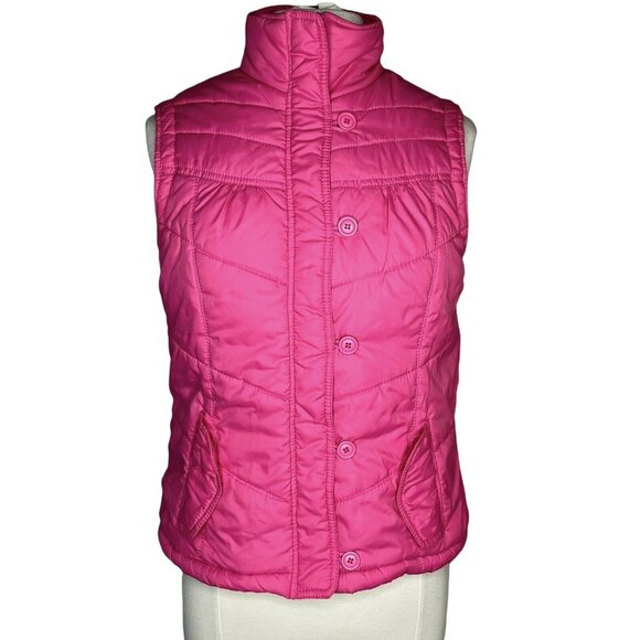 Vanity Quilted Puffy Vest Womens Large Pink Zipper Button Front - Picture 1 of 11